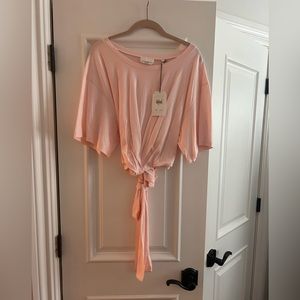 NWT 7 for All Mankind pink crop wrap around pima cotton top